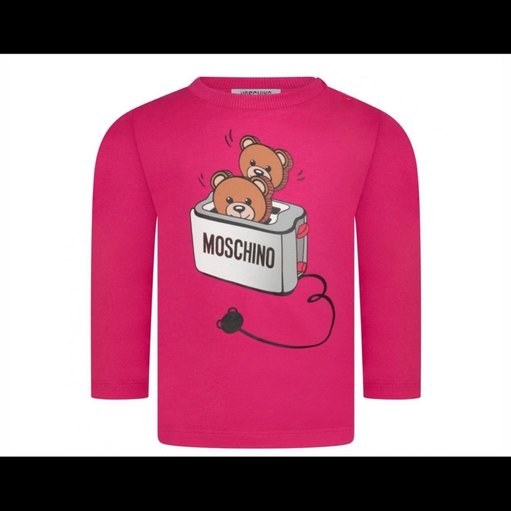 MOSCHINO KIDS TEDDY TOAST JERSEY TOP FUCHIA 18M